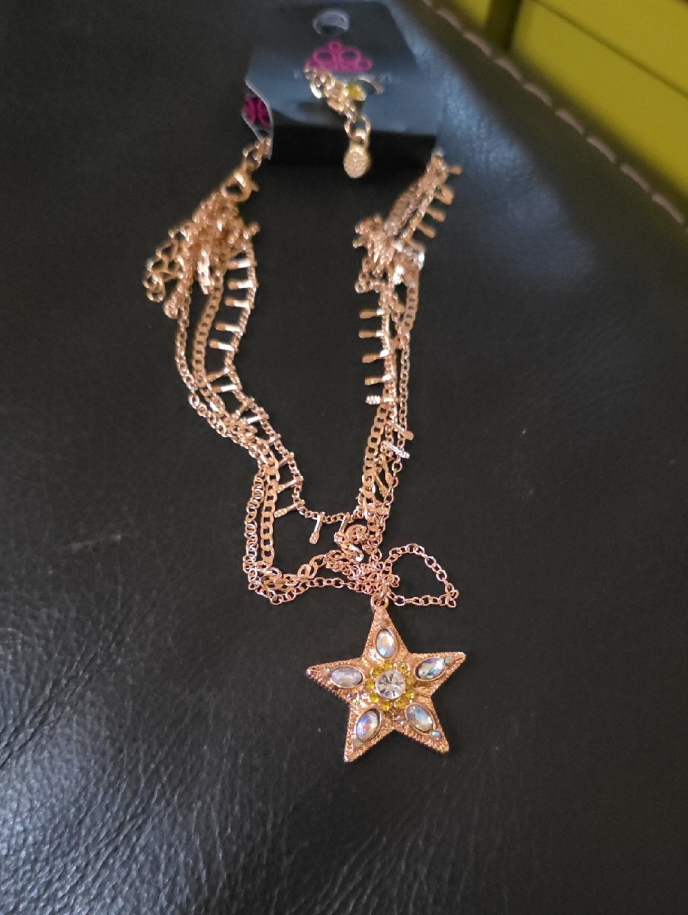 paparazzi  Gold Star Pendant Necklace with Clear Stones